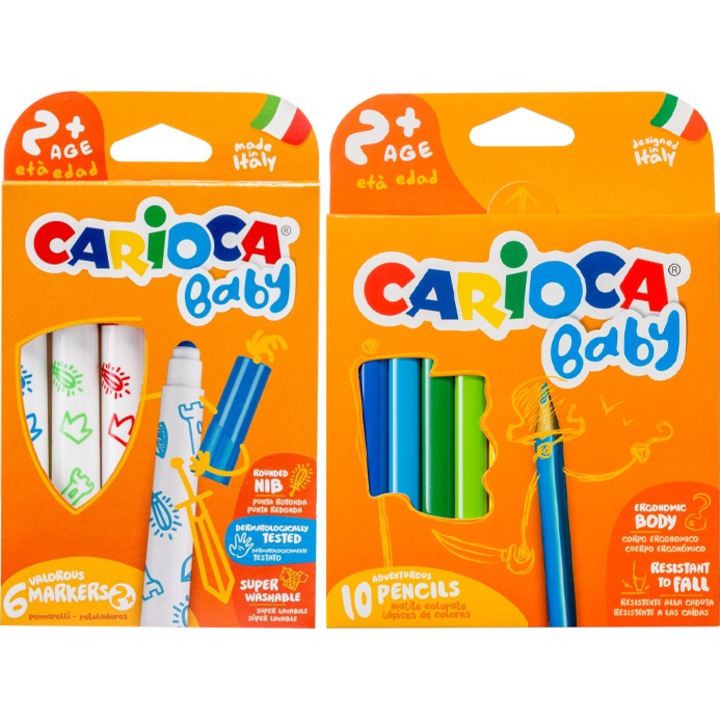 Pachet Carioca Baby Marker 2+ 6 buc/set + Creioane color Baby 2+ 10 buc/set