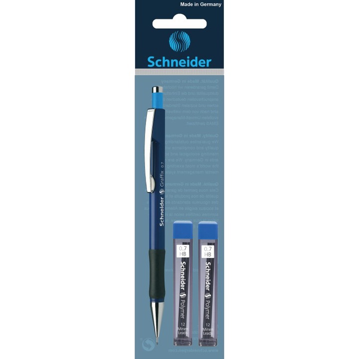 Creion mecanic profesional 0.7mm Schneider Graffix + 2 x Mina creion mecanic 0.7mm 12/cutie Schneider HI-Polymer