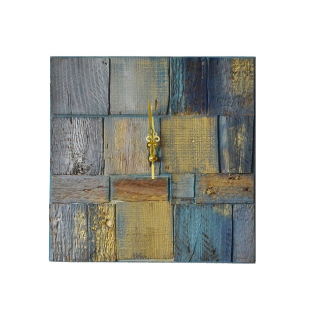 Ceas de perete 3D, Deco-Box, Cerul, Albastru Auriu, 35 x 35 cm, Original, Pictat manual