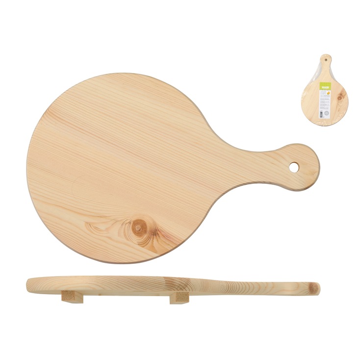 Tocator cu maner pentru servire, cu picioruse sustinere, Lemn, 30x30x3