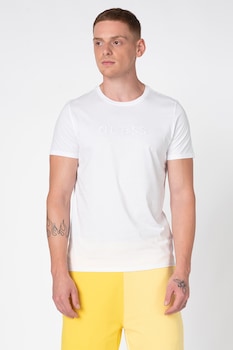 GUESS JEANS - Тениска с овално деколте и бродирано лого, Бял