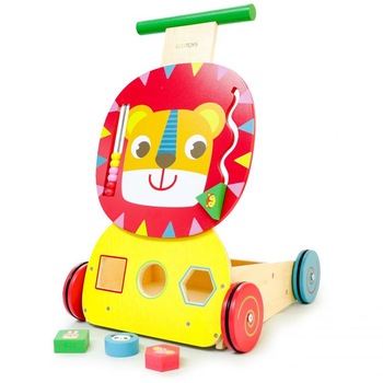 Premergator lemn 2 in 1 Micutul Leu Ecotoys, forme geometrice Premergator lemn 2 in 1 Micutul Leu Ecotoys, forme geometrice