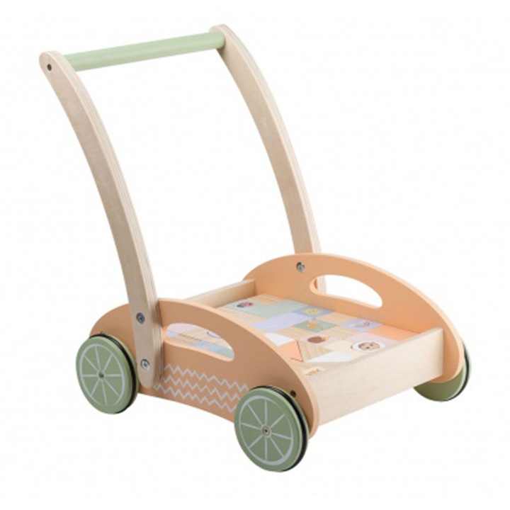 Antepremergator, Joueco, cu 34 de cuburi, Familia Wildies, Din lemn certificat FSC, 12 luni+, Multicolor