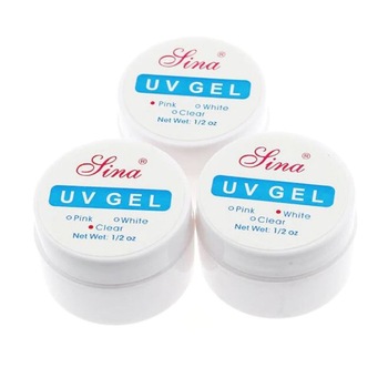 Set 3 geluri SINA, Clear 15 g, White 15 g si Pink 15 g, pentru manichiura unghii false Set 3 geluri SINA, Clear 15 g, White 15 g si Pink 15 g, pentru manichiura unghii false