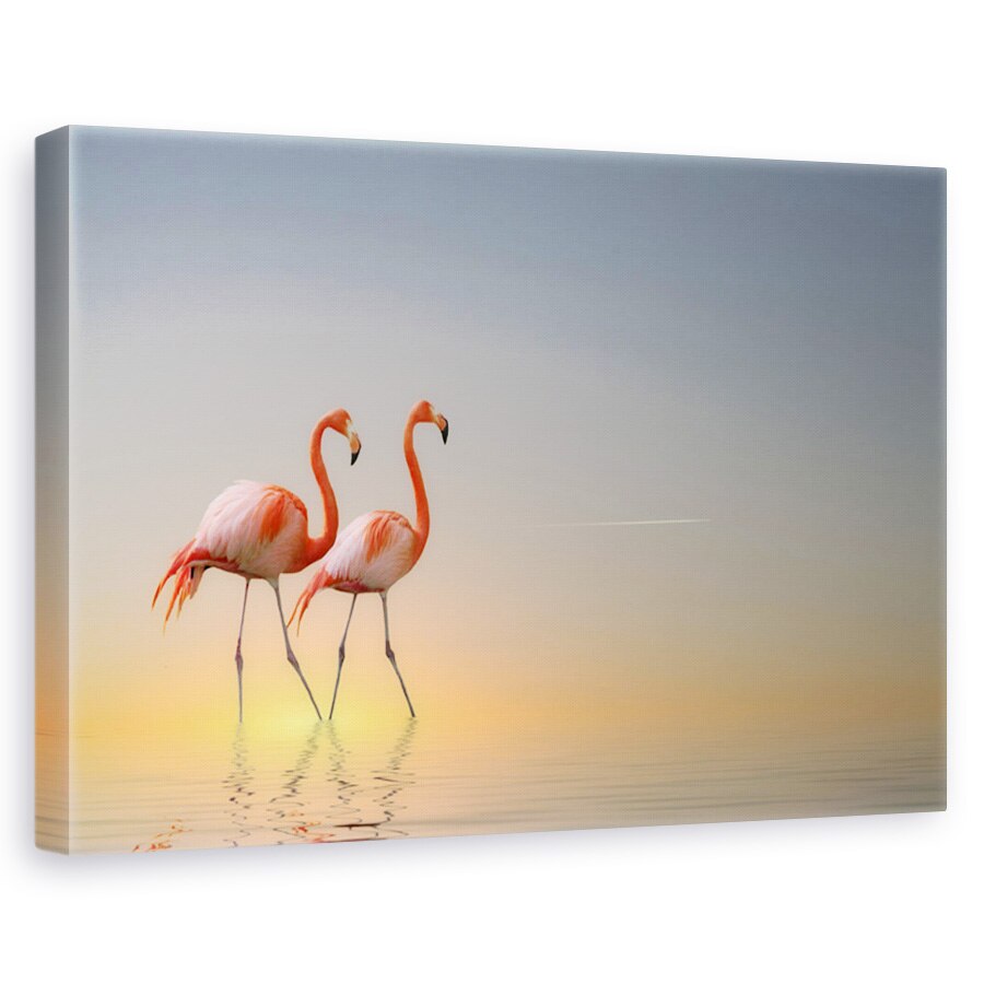 Tablou canvas - Serenitate II, Flori, Flamingo, Apa, Rosu, 80 x 120 cm