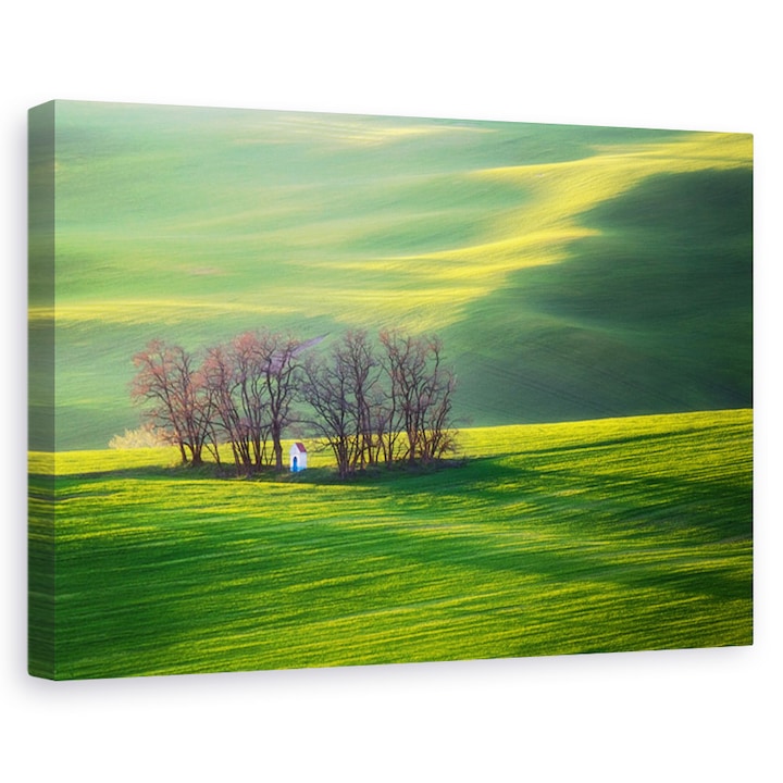 Tablou canvas - Rasarit in Toscana, Peisaj, Spiritual, Capela, Verde, 60 x 90 cm