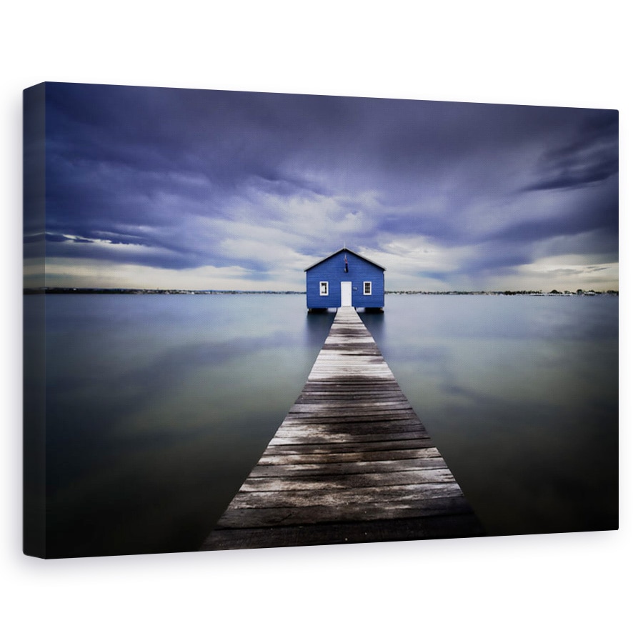 Tablou canvas - Ponton albastru, Peisaj, Rau, Albastru, Barca, 80 x 120 cm