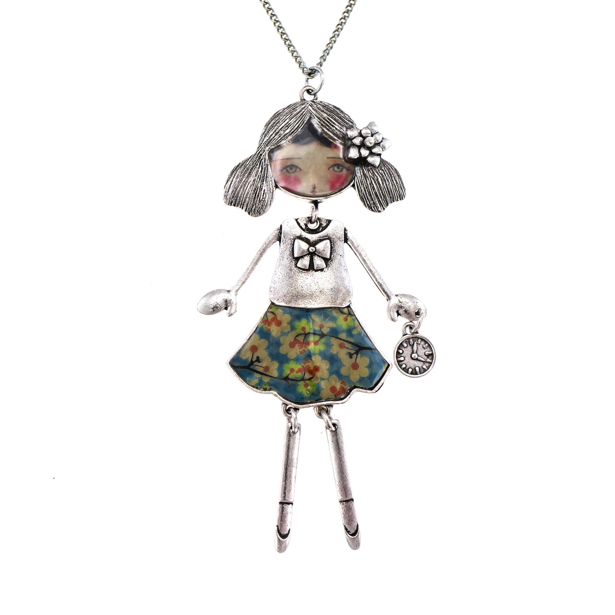 Pandantiv cu lant Bambola Olandese-Flowers-Silver, Gatsby Style Revival by Roxannes - Bambole Milanesi, Argintiu 40858-Silver-Blue