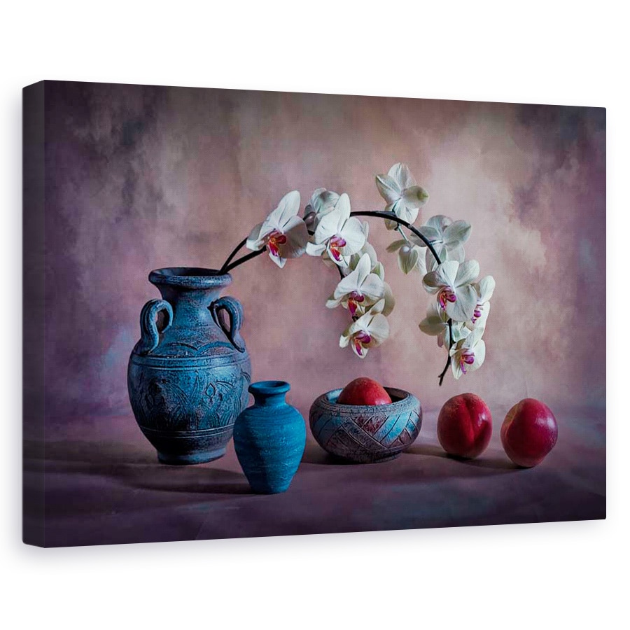 Tablou canvas - Orhidee si piersici , Natura moarta, Nectarine, 40 x 60 cm