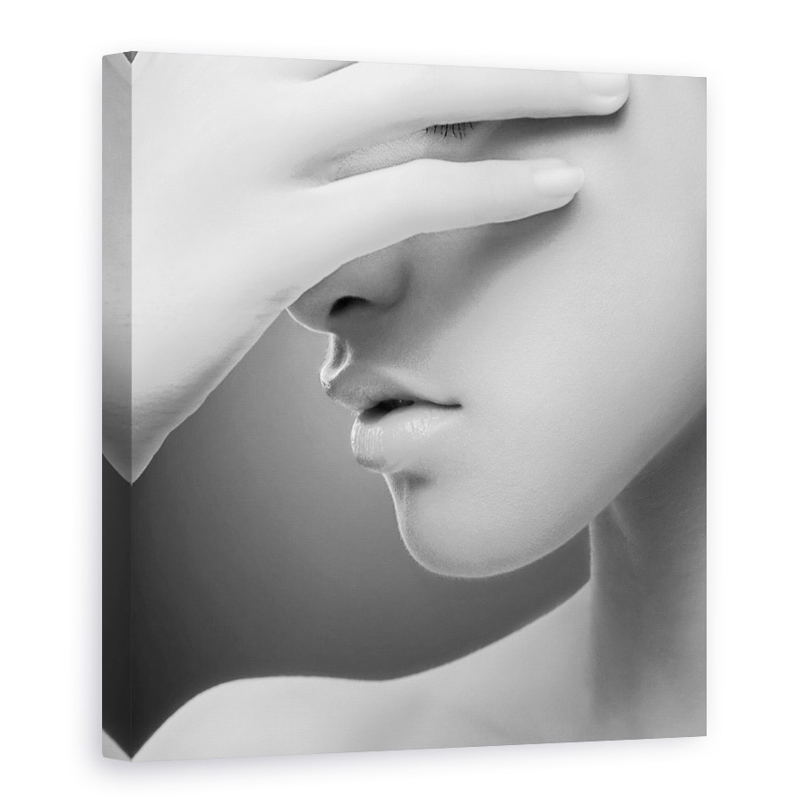 Tablou Canvas - Alb, Fata, Portret, Mana, Timid, 90 x 90 cm