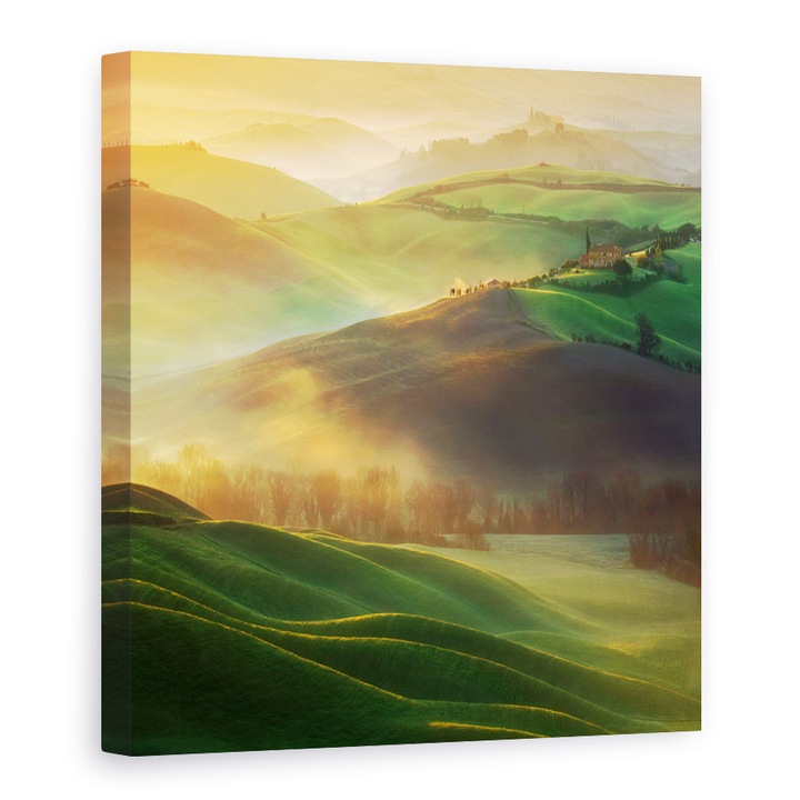 Tablou Canvas - Vise De Dimineata, Peisaj, Toscana, Vale, Casa, Lumina, 100 x 100 cm