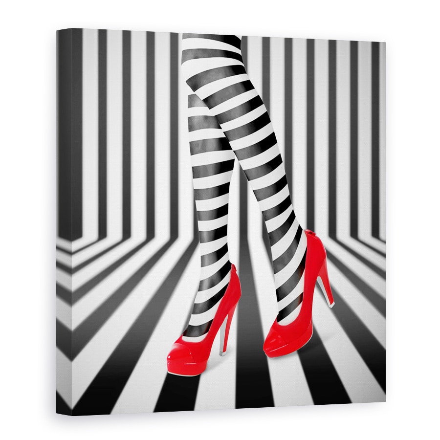Tablou Canvas - Pantofi Rosii, Zebra, Rosu, Tocuri Inalte, Moda, Dungi, 90 x 90 cm