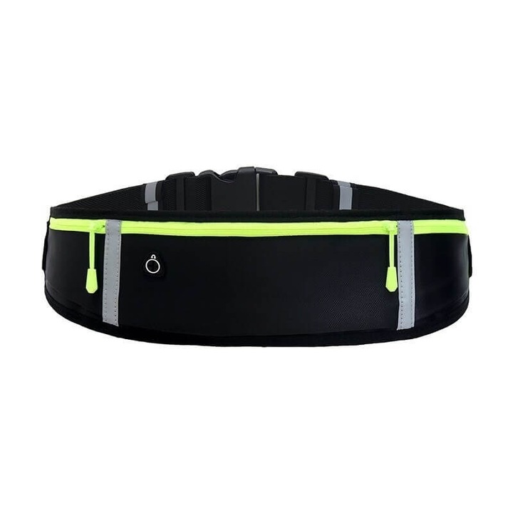 Колан за бягане/Спортна чанта, Светлоотразителен - Оптимален колан за бягане, Отвор за слушалки, Черен