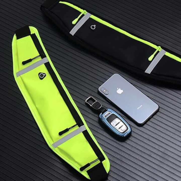 Колан за бягане/Спортна чанта, Светлоотразителен - Оптимален колан за бягане, Отвор за слушалки, Зелен