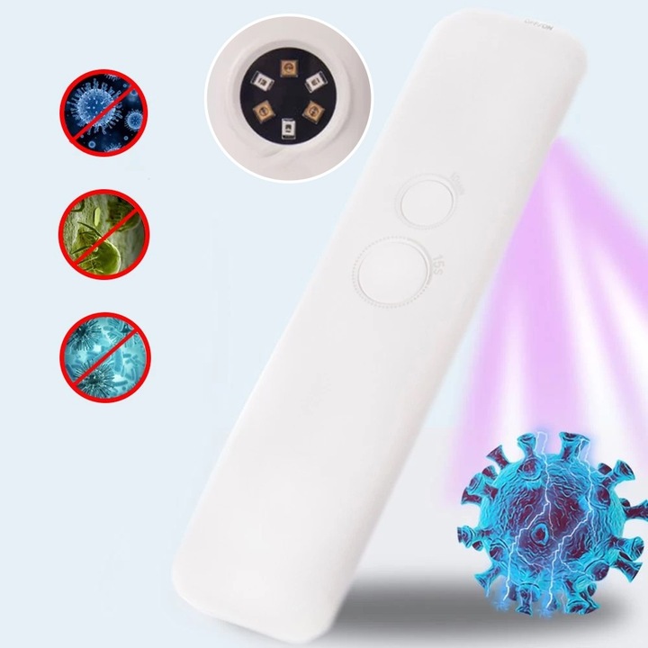 ProCart® Hordozható UVC 6 LED-es sterilizáló lámpa, pálca típusú, tárgyakhoz, időzítő, újratölthető USB, 400mAh, 15x3,8 cm