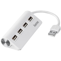 Hub Hama cu 4 porturi USB 2. 0, auto-alimentat, alb