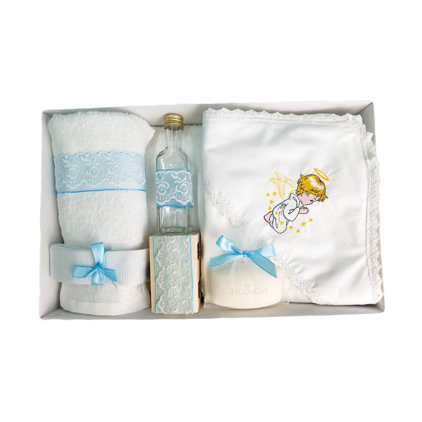 Trusou botez complet, brodat Ingeras bleu