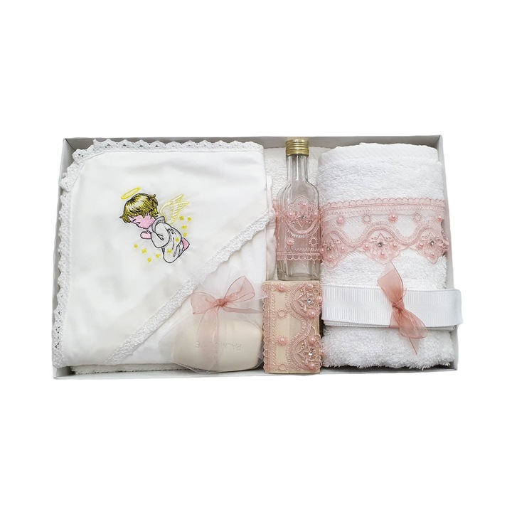 Trusou botez complet, brodat Ingeras roz