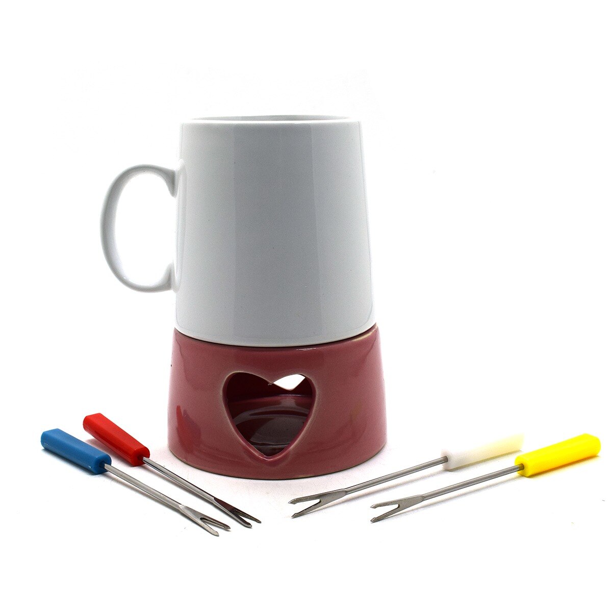 Set fondue din ceramica, Naimeed, D133-JC7005, suport rosu inalt