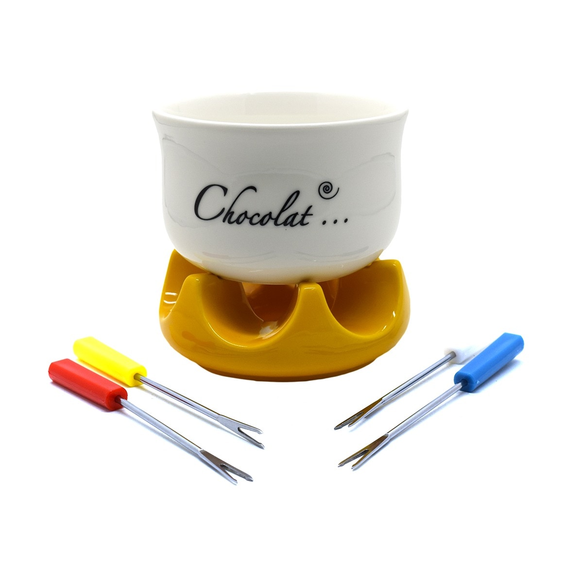 Set fondue din ceramica, Naimeed, D133-JEC6740A, suport galben