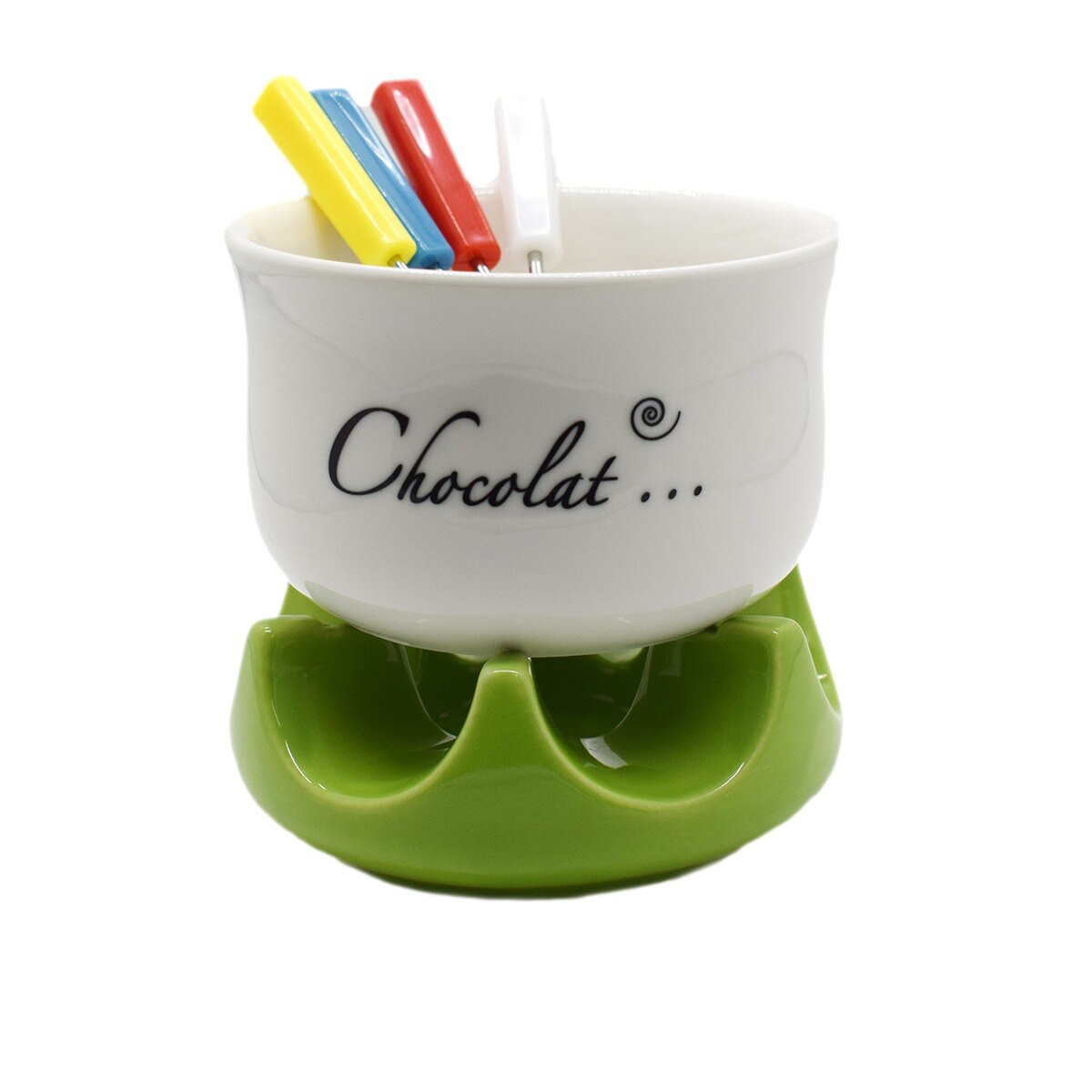 Set fondue din ceramica, Naimeed, D133-JEC6740A, suport verde