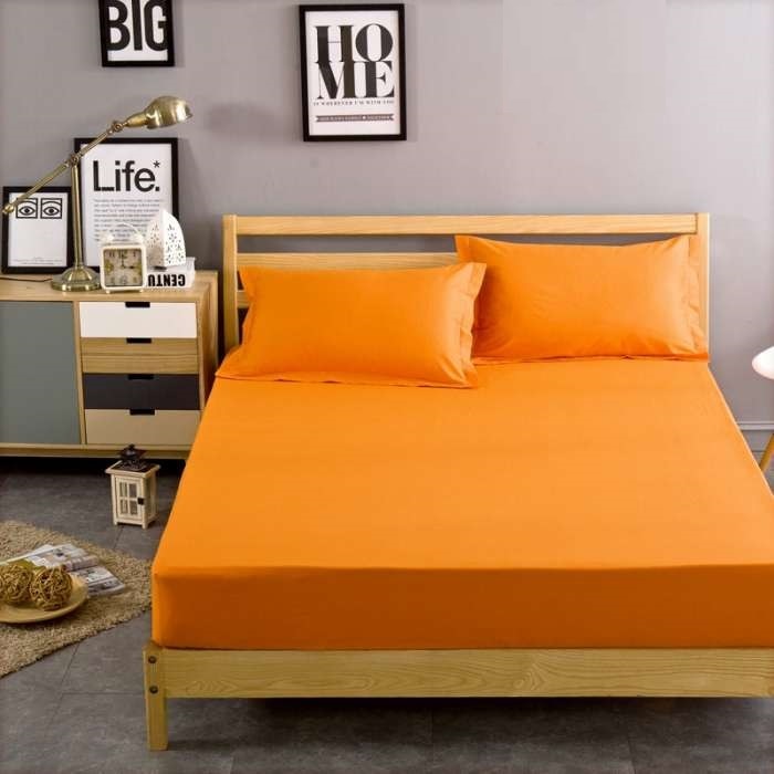 Set pat 3 piese Mally Home Yuny , cearceaf pat cu elastic 160 x 200 + 25 cm si doua fete de perna 50 x 70 cm,100% bumbac, Portocaliu