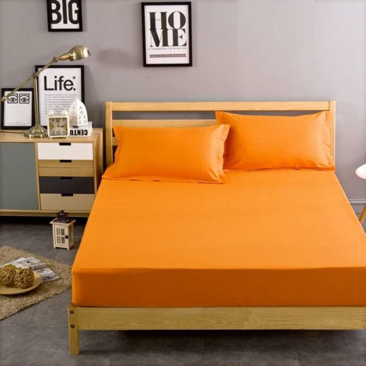 Set pat 3 piese Mally Home Yuny , cearceaf pat cu elastic 160 x 200 + 25 cm si doua fete de perna 50 x 70 cm,100% bumbac, Portocaliu