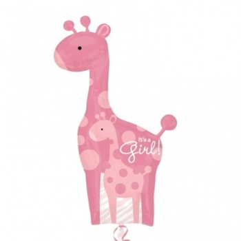 Balon folie, in forma de girafa, roz, IT'S A GIRL Balon folie, in forma de girafa, roz, IT'S A GIRL
