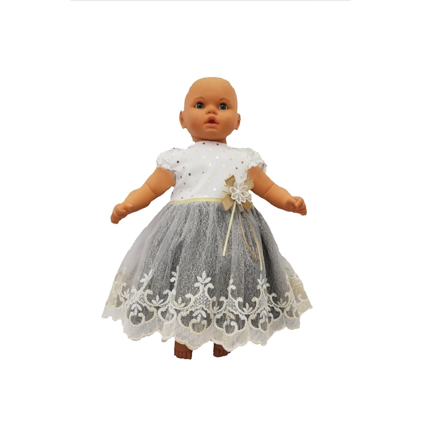 Rochie fete, din bumbac alb/auriu ,2 ani, 92cm