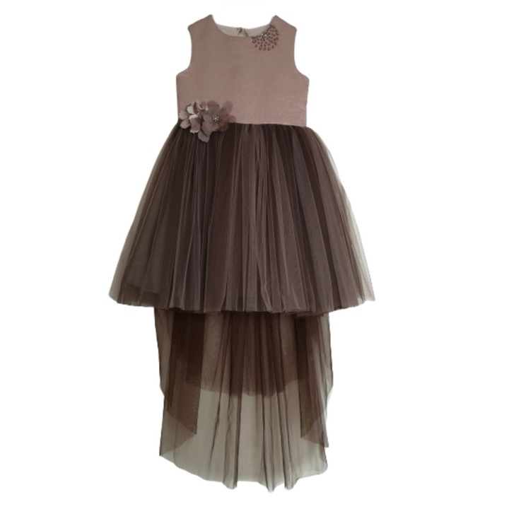 Rochie de ocazie, CopatiLesia, din tul cu trena lunga detasabila, roz/maro