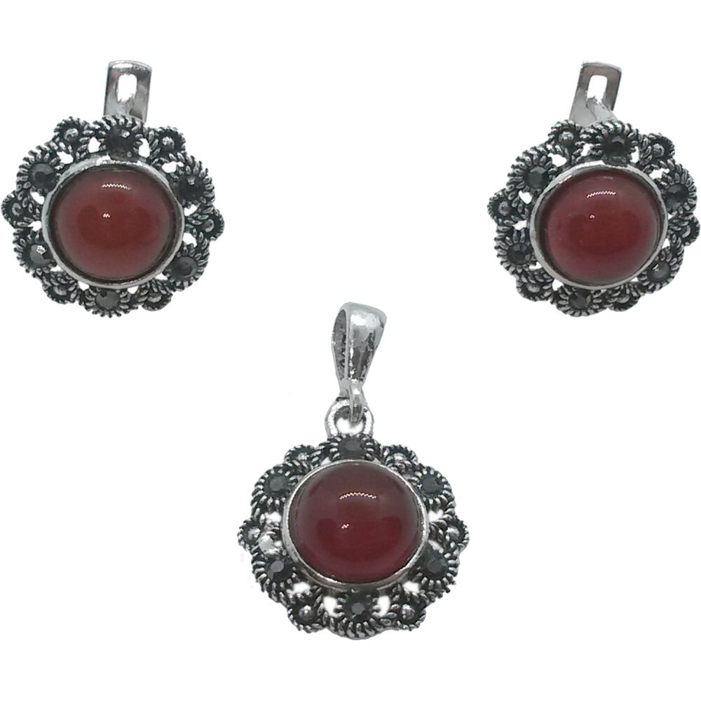 Set din argint 925, cu marcasite si piatra agat, 6.3 g