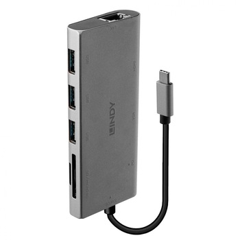 Docking station USB 3.1-C la VGA / HDMI 4K@30Hz / Gigabit LAN / 3 x USB 3.0-A / 1 x microSD / 1 x SD, Lindy L43278 Docking station USB 3.1-C la VGA / HDMI 4K@30Hz / Gigabit LAN / 3 x USB 3.0-A / 1 x microSD / 1 x SD, Lindy L43278