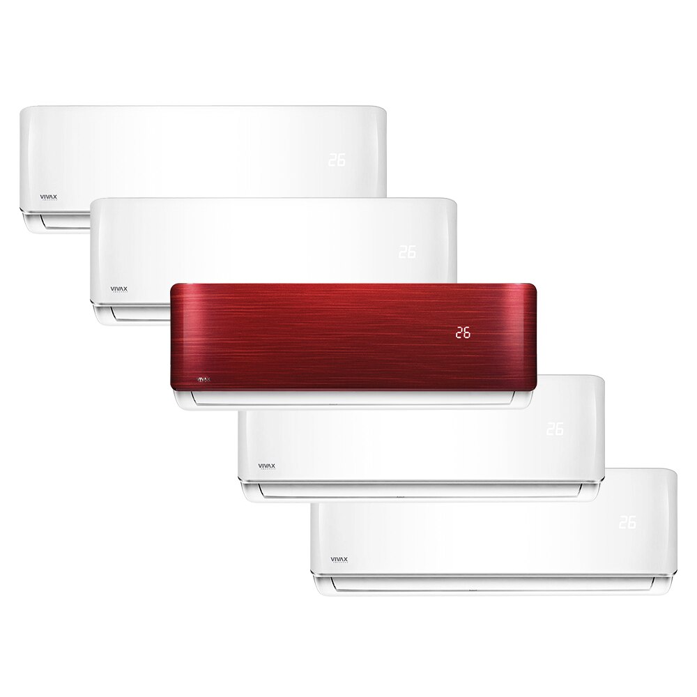 Aer conditionat Multisplit Vivax R-Design ACP-42COFM123AERI / 4x ACP-09CH25AERI + ACP-12CH35AERI RED, R32, Inverter, Clasa A++, I Feel, Auto Restart, Autodiagnoza, Autocuratare, Sleep Mode, 24 timer