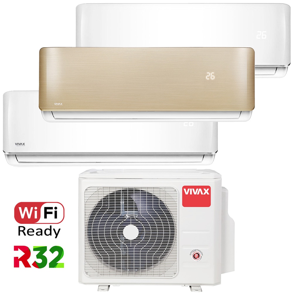 Aer conditionat Multisplit Vivax R-Design ACP-21COFM60AERI / 2x ACP-09CH25AERI + ACP-12CH35AERI GOLD, R32, Inverter, Clasa A++, I Feel, Auto Restart, Autodiagnoza, Autocuratare, Sleep Mode, 24 timer