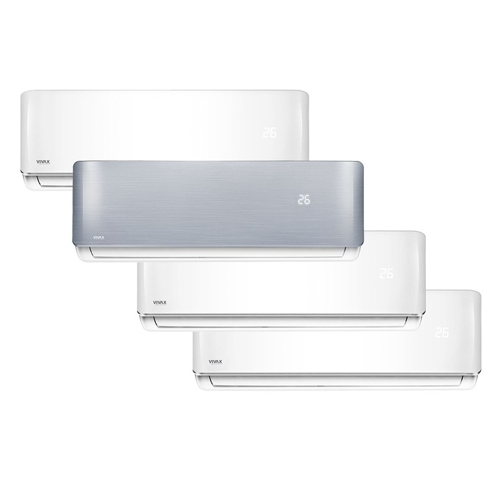 Aer conditionat Multisplit Vivax R-Design ACP-28COFM82AERI / 3x ACP-09CH25AERI + ACP-12CH35AERI SILVER, R32, Inverter, Clasa A++, I Feel, Auto Restart, Autodiagnoza, Autocuratare, Sleep Mode, 24 timer
