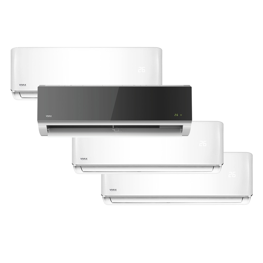 Aer conditionat Multisplit Vivax R-Design ACP-28COFM82AERI / 3x ACP-09CH25AERI + ACP-12CH35AERI SILVER MIRROR, R32, Inverter, Clasa A++, I Feel, Auto Restart, Autodiagnoza, Autocuratare, Sleep Mode, 24 timer