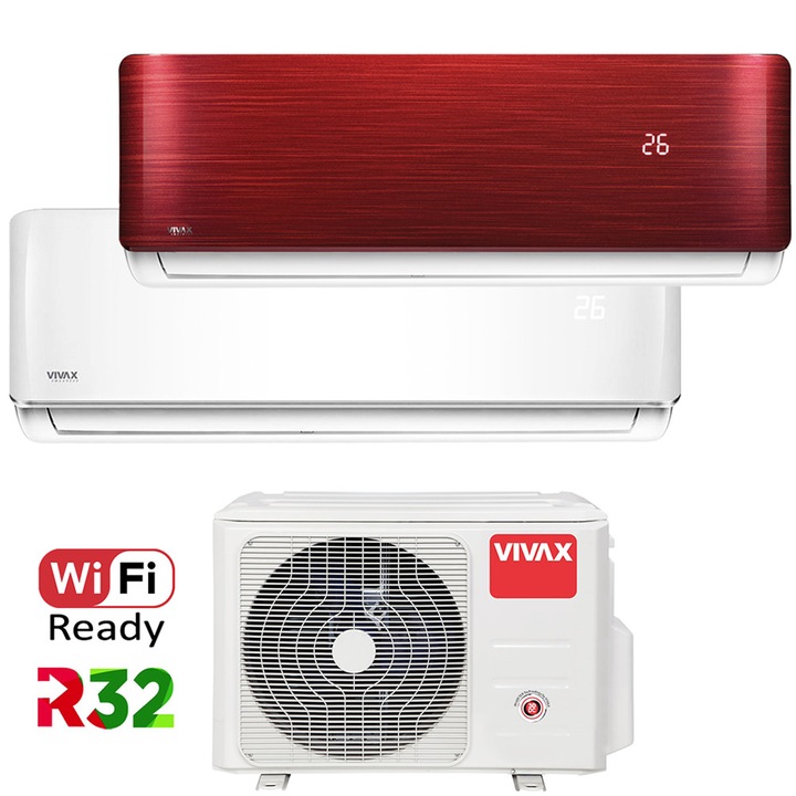 Aer conditionat Multisplit Vivax R-Design ACP-18COFM50AERI / ACP-09CH25AERI + ACP-12CH35AERI RED, R32, Inverter, Clasa A++, I Feel, Auto Restart, Autodiagnoza, Autocuratare, Sleep Mode, 24 timer