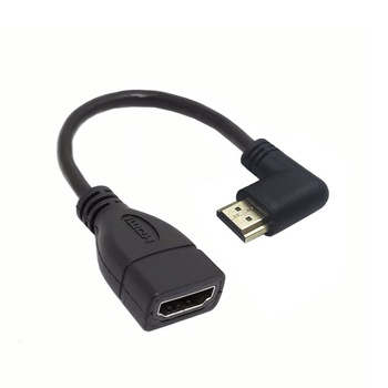 Cablu adaptor HDMI tata 90 grade - HDMI mama,15 cm, negru Cablu adaptor HDMI tata 90 grade - HDMI mama,15 cm, negru