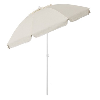 Umbrela alba cu cadru din metal,alba,Sta,material bumbac,200 cm,plaja si gradina Umbrela alba cu cadru din metal,alba,Sta,material bumbac,200 cm,plaja si gradina