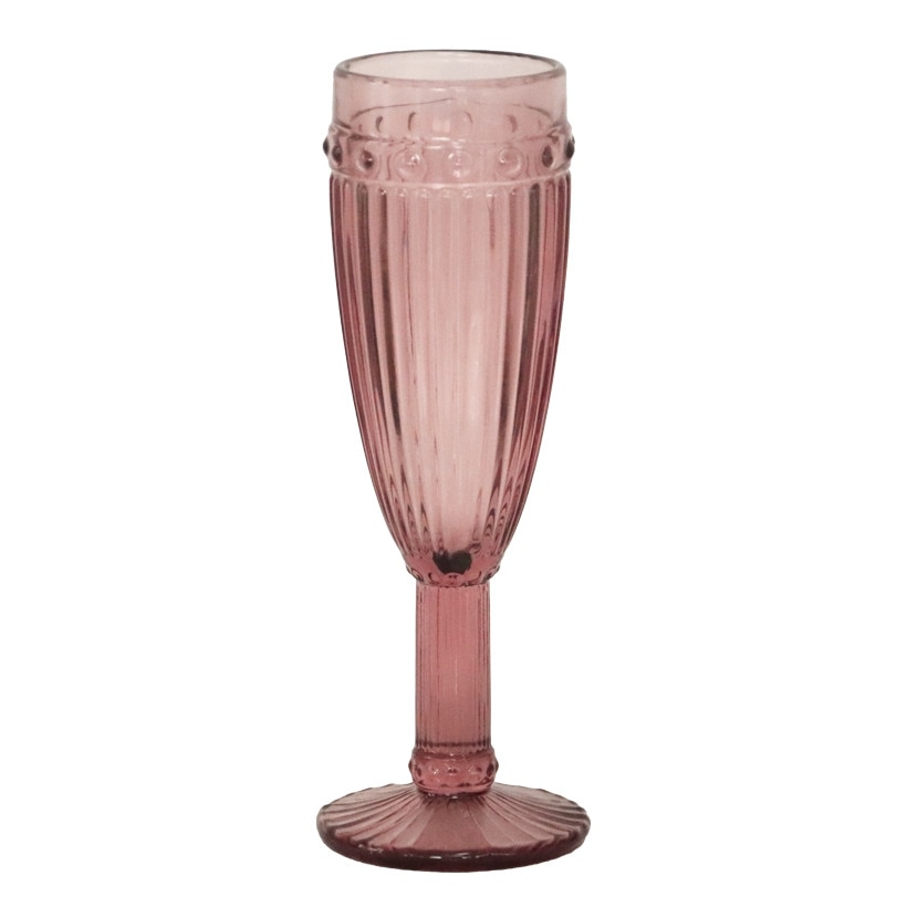 Set 6 pahare sticla vin spumant, bordo RAKI OLD SCHOOL forme relief 6x20cm 190cm