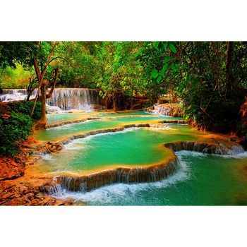 Fototapet de perete autoadeziv si lavabil Cascada verde in trepte, 270 x 200 cm Fototapet de perete autoadeziv si lavabil Cascada verde in trepte, 270 x 200 cm