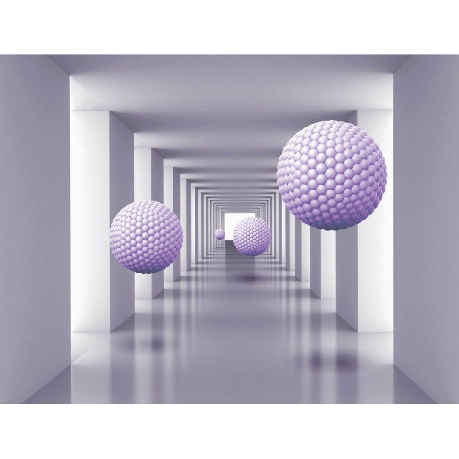 Fototapet de perete autoadeziv si lavabil Tunel cu bile mov, 220 x 135 cm