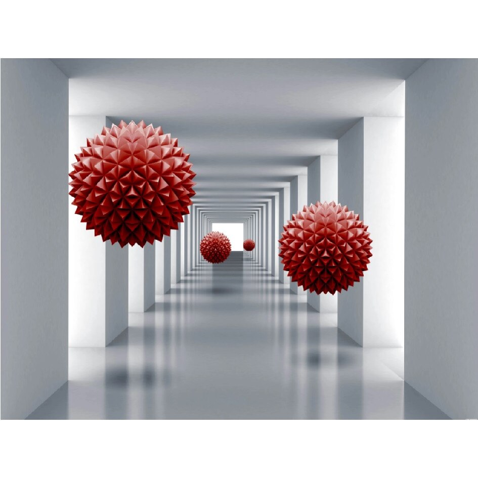 Fototapet de perete autoadeziv si lavabil Tunel cu bile rosii, 220 x 135 cm