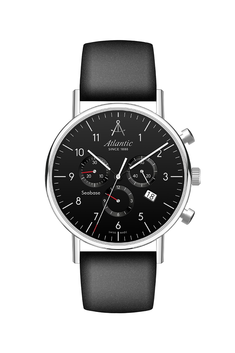 Atlantic, Ceas cronograf cu o curea de piele, Negru