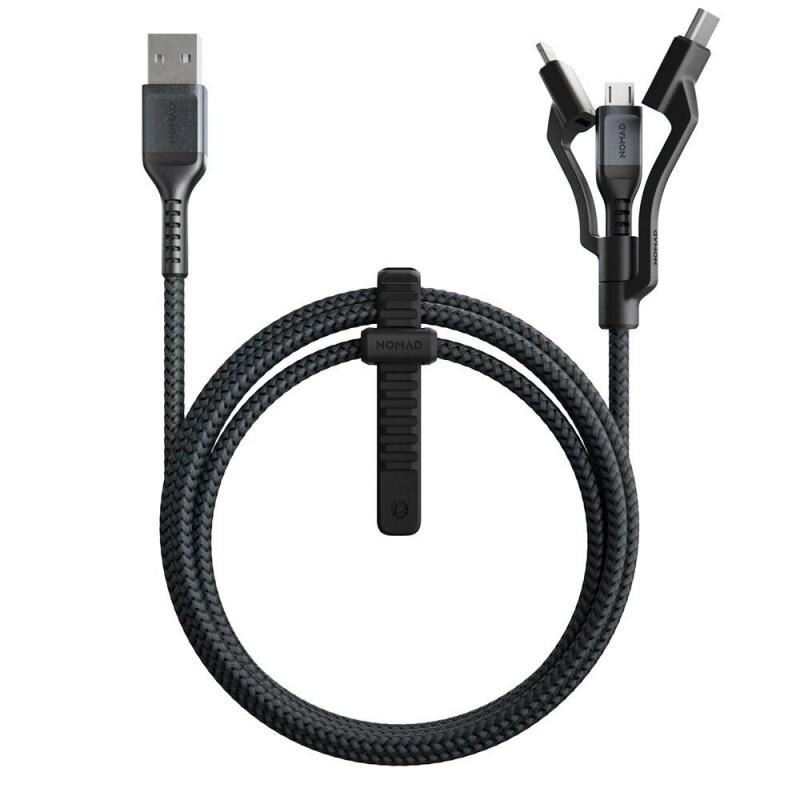 Cablu pentru incarcare si transfer de date 3 in 1 NOMAD Rugged USB Type-C/Lightning/Micro-USB 1.5m Negru