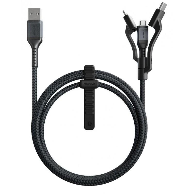 Cablu pentru incarcare si transfer de date 3 in 1 NOMAD Kevlar USB Type-C/Lightning/Micro-USB 1.5m Negru