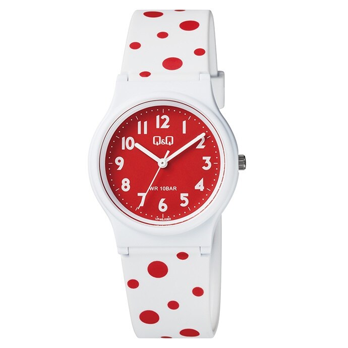Ceas copii Q&Q VP46J060Y, Alb-Rosu, 100m WR