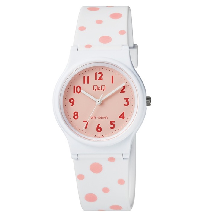 Ceas copii Q&Q VP46J063Y, Alb-Roz, 100m WR