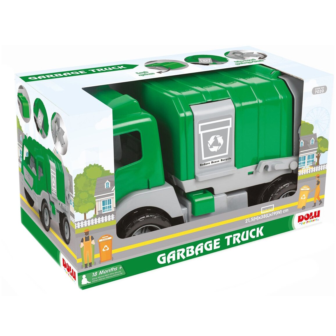 Camion de gunoi Dolu, verde, 43 cm