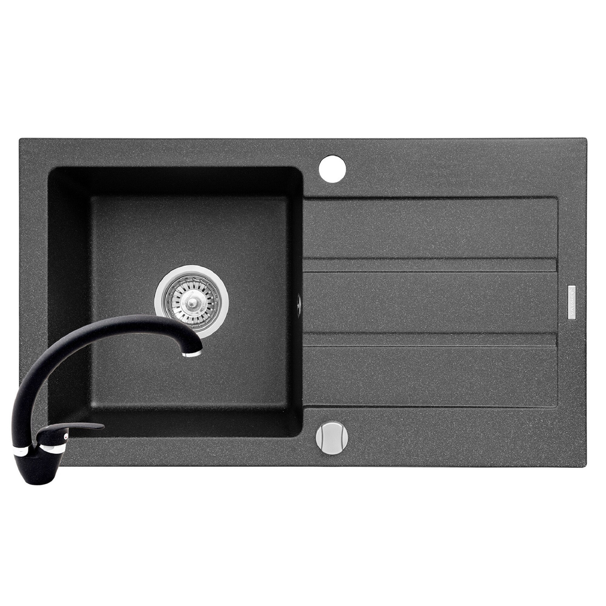 Pachet chiuveta si baterie Pyramis NEXT 1B1D, dimensiune 760x440mm, adancime 170mm, reversibila, pipa inalta, Pyragranite negru